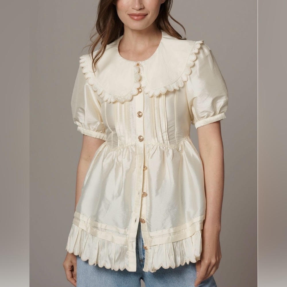 ANTHROPOLOGIE Maeve Puff Sleeve Collared Babydoll Blouse